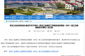 黑龙江省住房和城乡建设厅关于发布《黑龙江省建筑工程建筑信息模型（BIM）施工应用建模